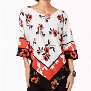 Alfani Handkerchief Orchard Breeze Floral Blouse, Petite Small